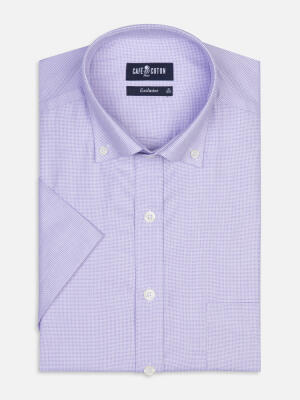 Korbgeflecht Kurzarmhemd flieder   - Button down Kragen
