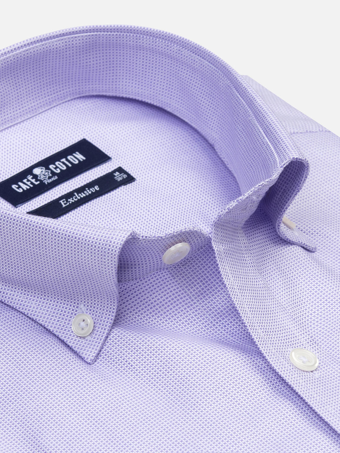 Basketweave short sleeves shirt lilac   - Button down collar