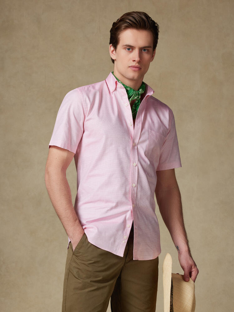 Camisa de manga corta de tejido de fucsia - Cuello abotono