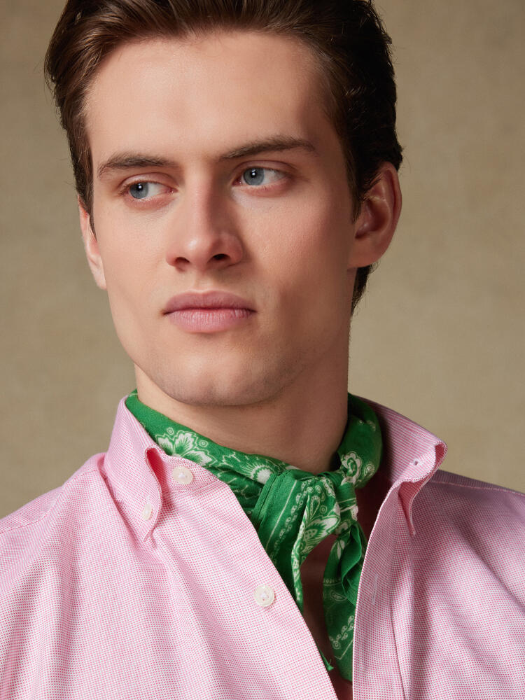 Camisa de manga corta de tejido de fucsia - Cuello abotono