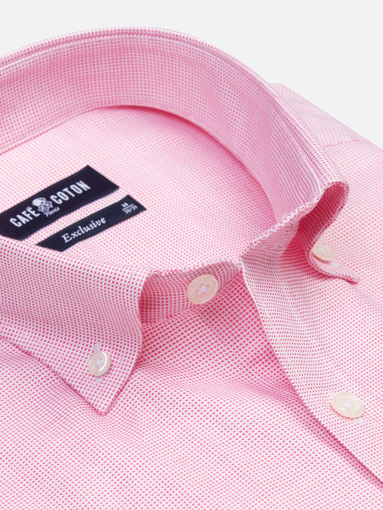 Camisa de manga corta de tejido de fucsia - Cuello abotono