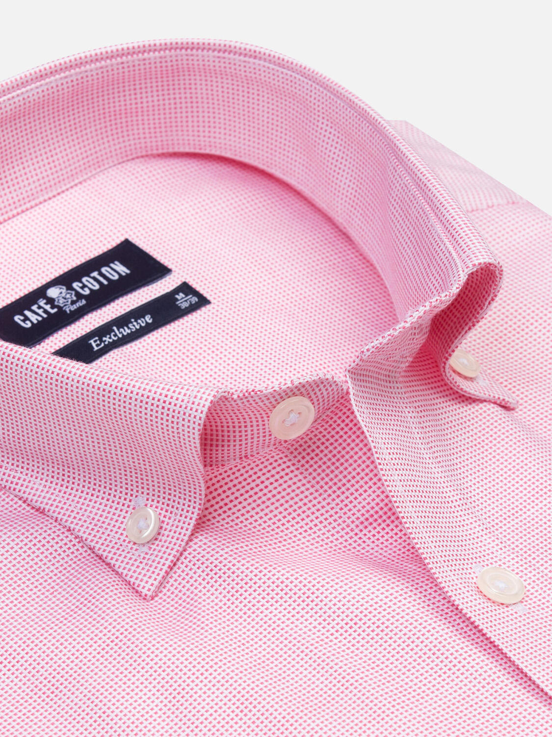 Chemise manches courtes en natté fuchsia - Col boutonné