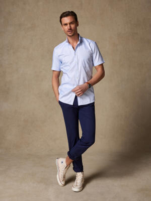 Hellblaues NattéKurzarmhemd - Button down Kragen