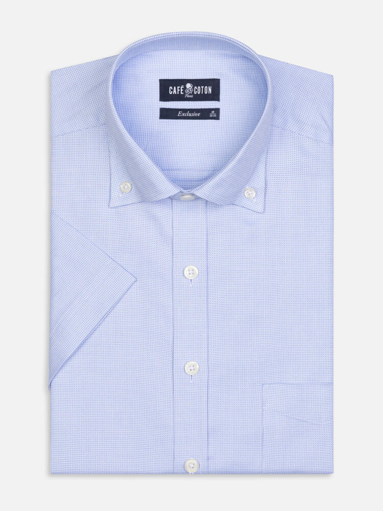 Hellblaues NattéKurzarmhemd - Button down Kragen