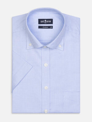 Hellblaues NattéKurzarmhemd - Button down Kragen