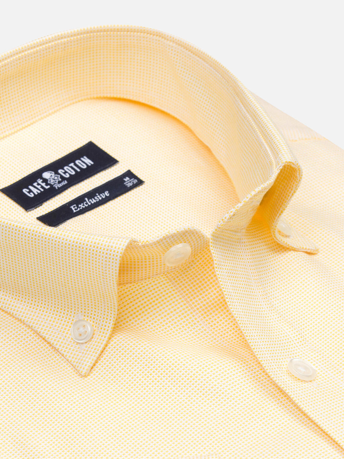Chemise manches courtes en natté jaune - Col boutonné