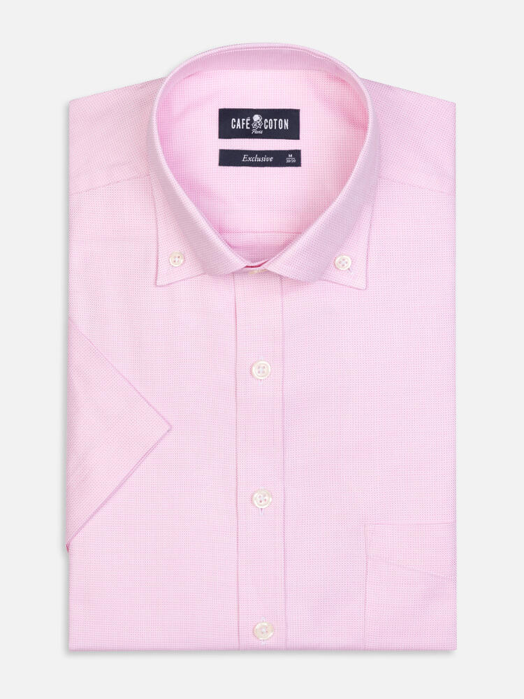 Kurzarmhemd  aus rosa Zopfmuster - Buttondown Kragen