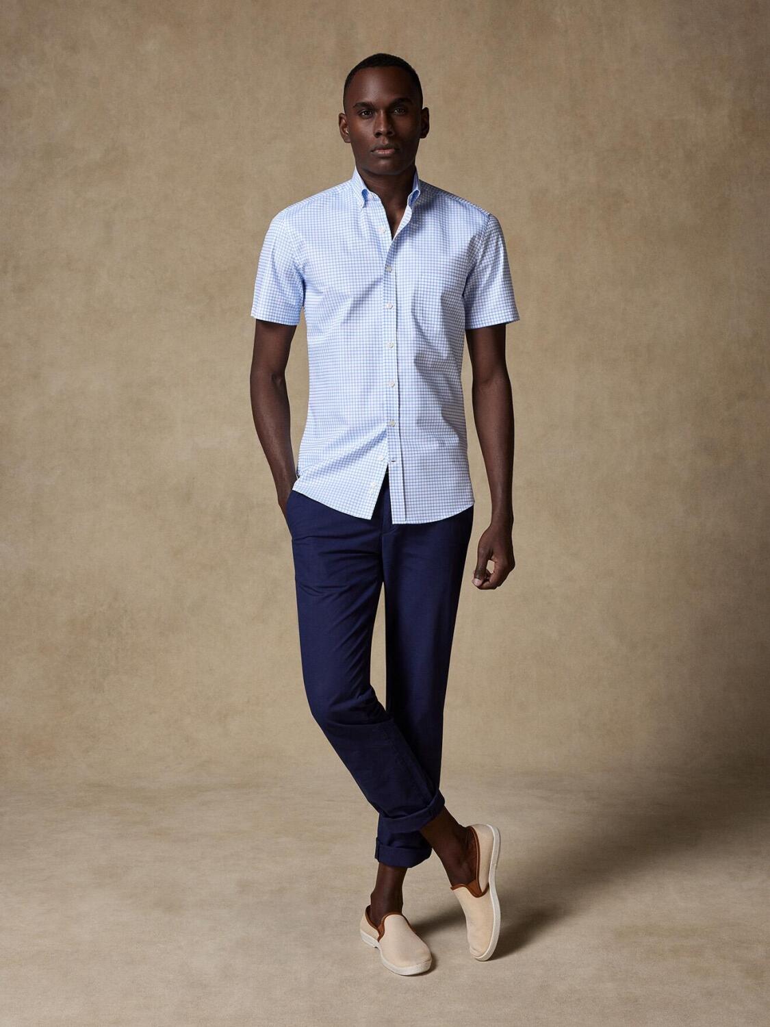 Camicia manica corta Nelson sky check - Collo button down