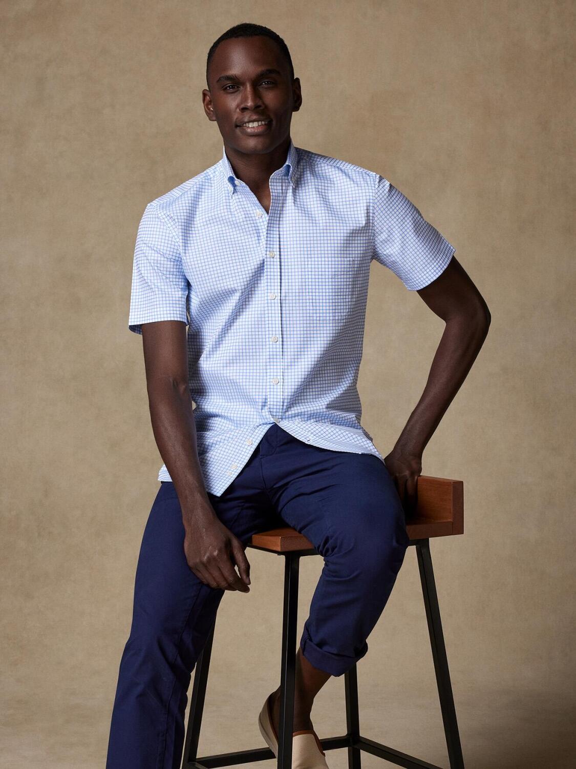 Camicia manica corta Nelson sky check - Collo button down