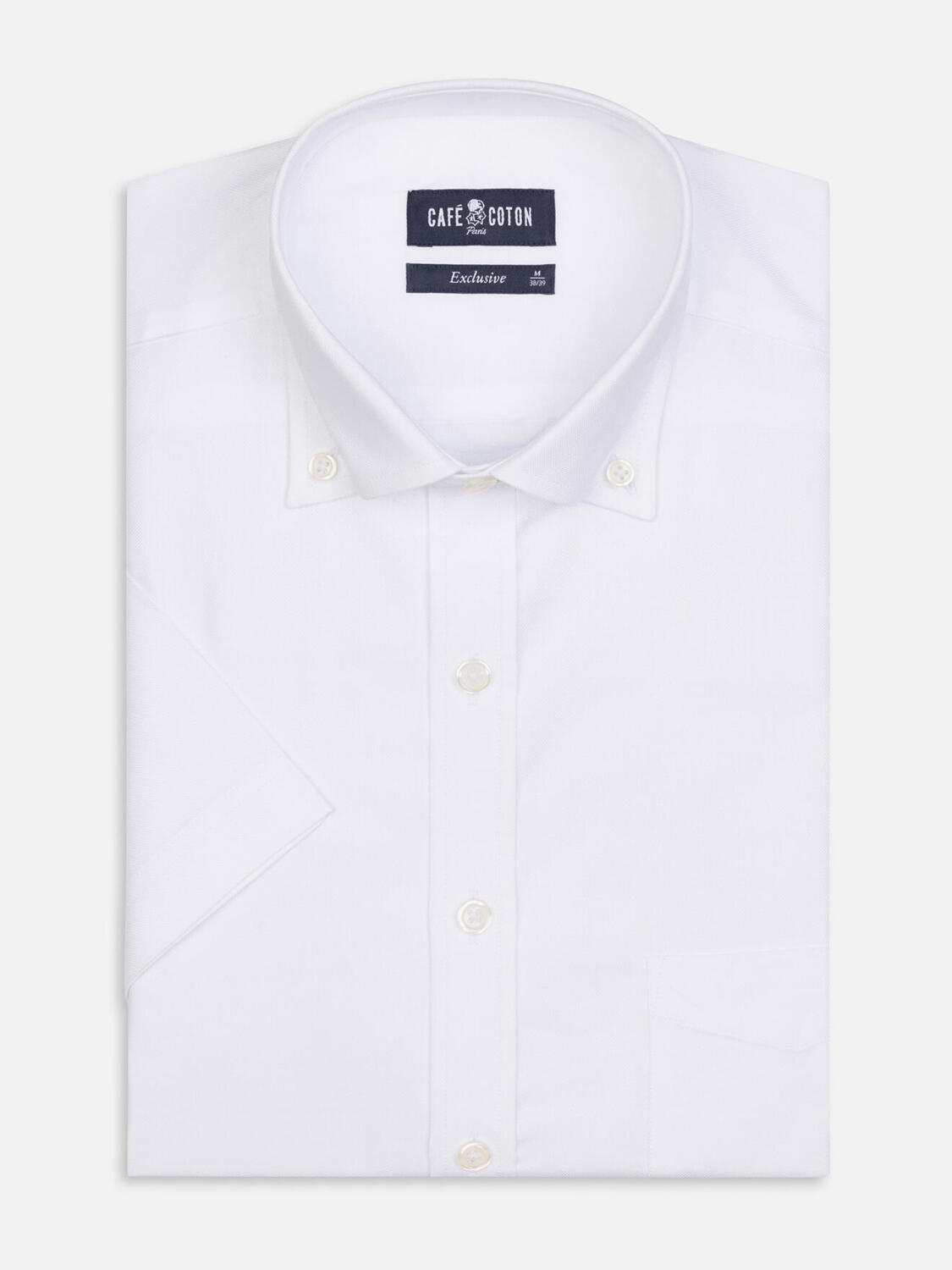 Chemise manches courtes en oxford blanc - Col Boutonné - Col boutonné
