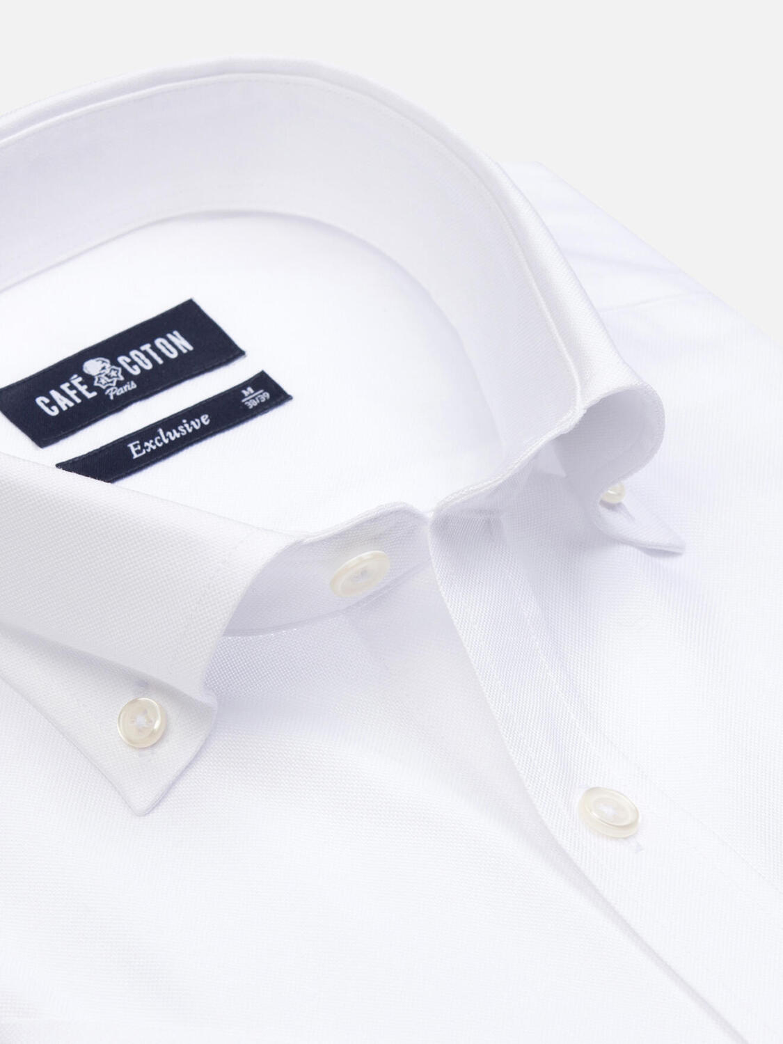 Chemise manches courtes en oxford blanc - Col Boutonné - Col boutonné