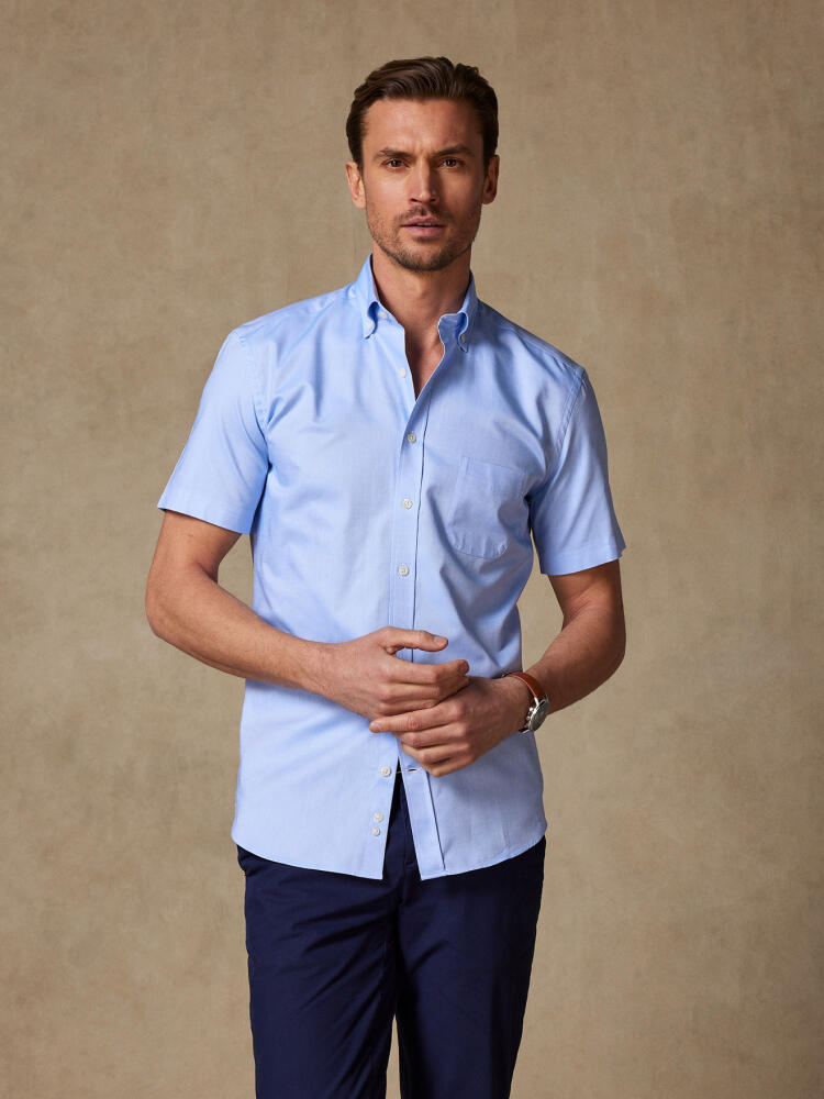 Chemise manches courtes en oxford ciel - Col Boutonné