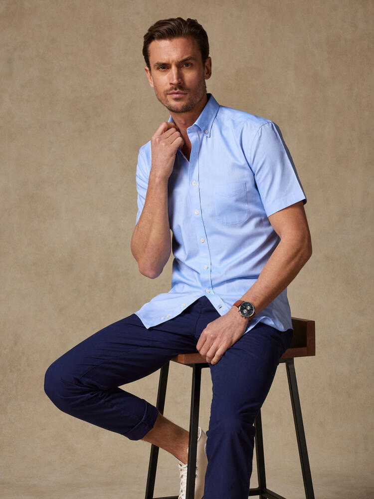 Sky oxford short sleeves shirt - Button down collar