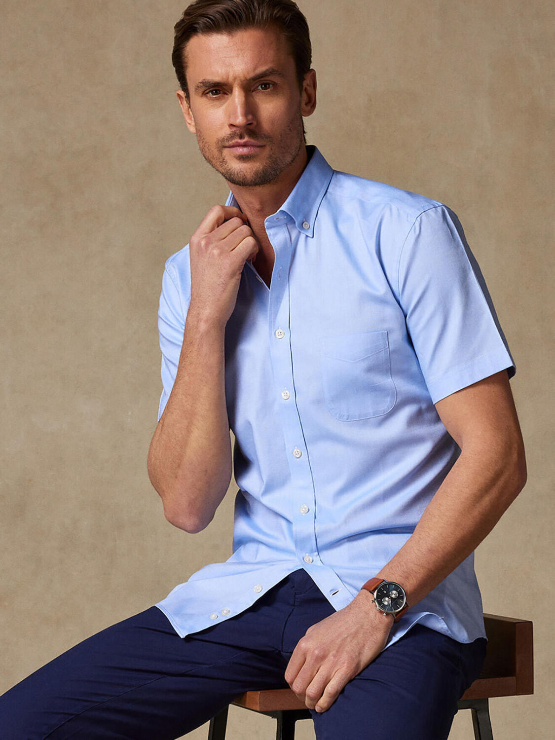 Sky oxford short sleeves shirt - Button down collar - Button down collar