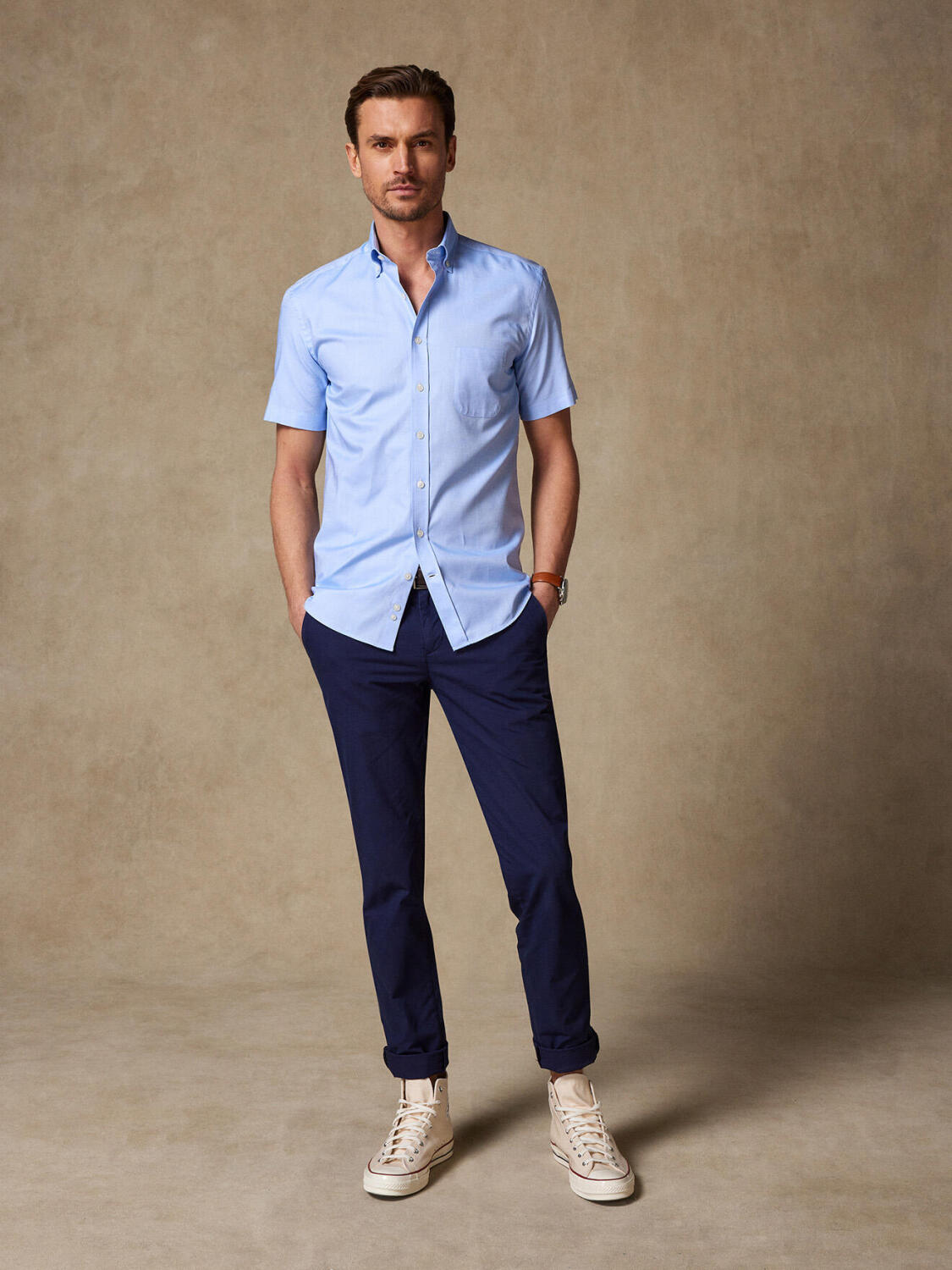 Sky oxford short sleeves shirt - Button down collar - Button down collar
