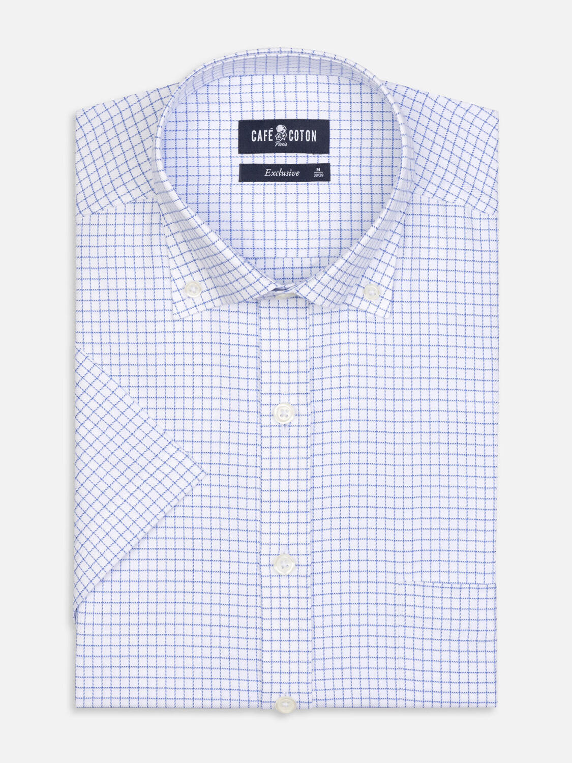 Chemise manches courtes Oleg à carreaux bleus - Col boutonné