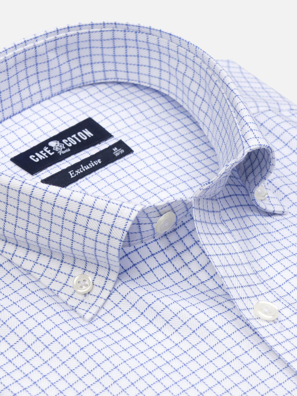 Chemise manches courtes Oleg à carreaux bleus - Col boutonné