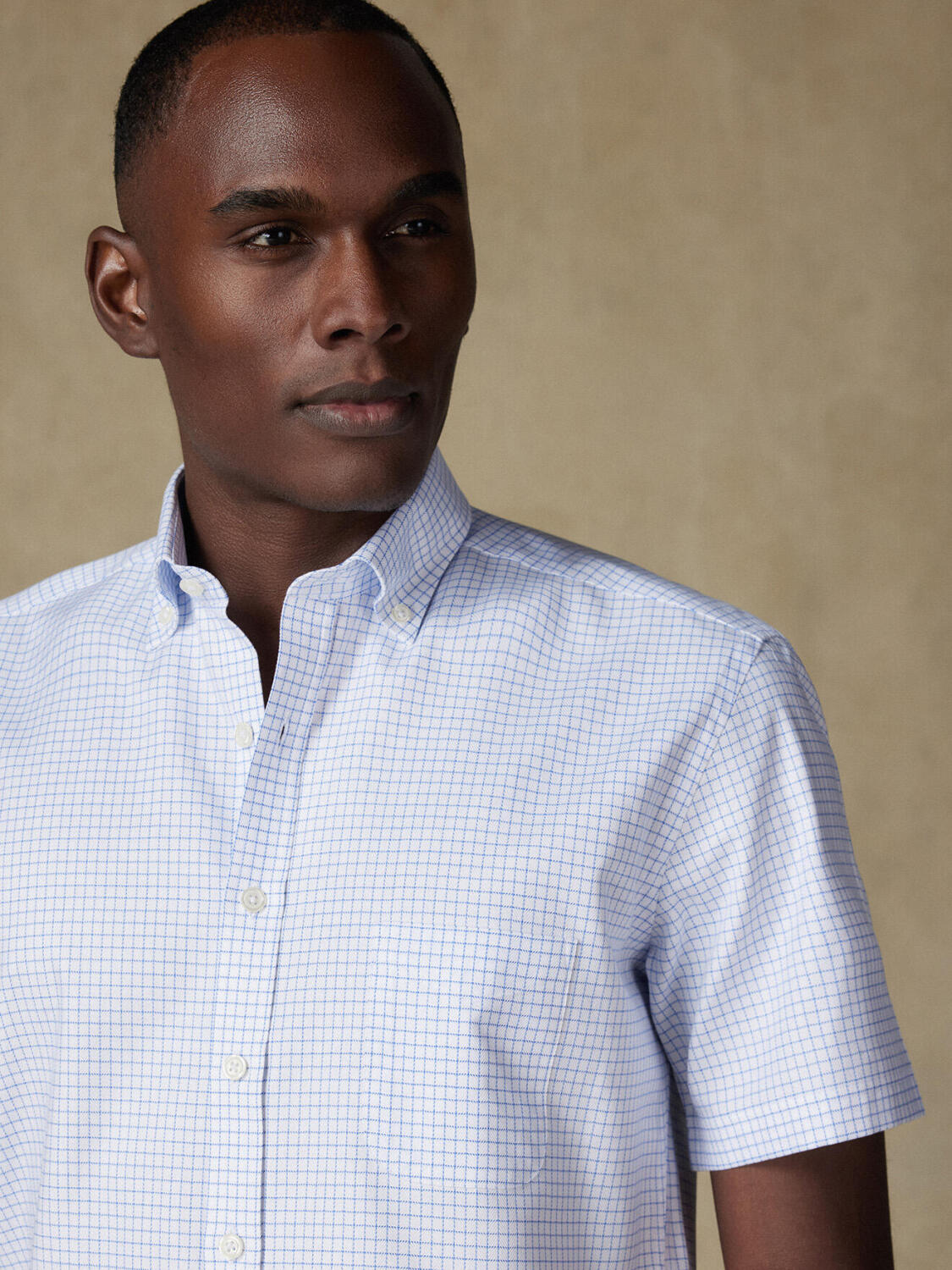 Chemise manches courtes Oleg à carreaux bleus - Col boutonné