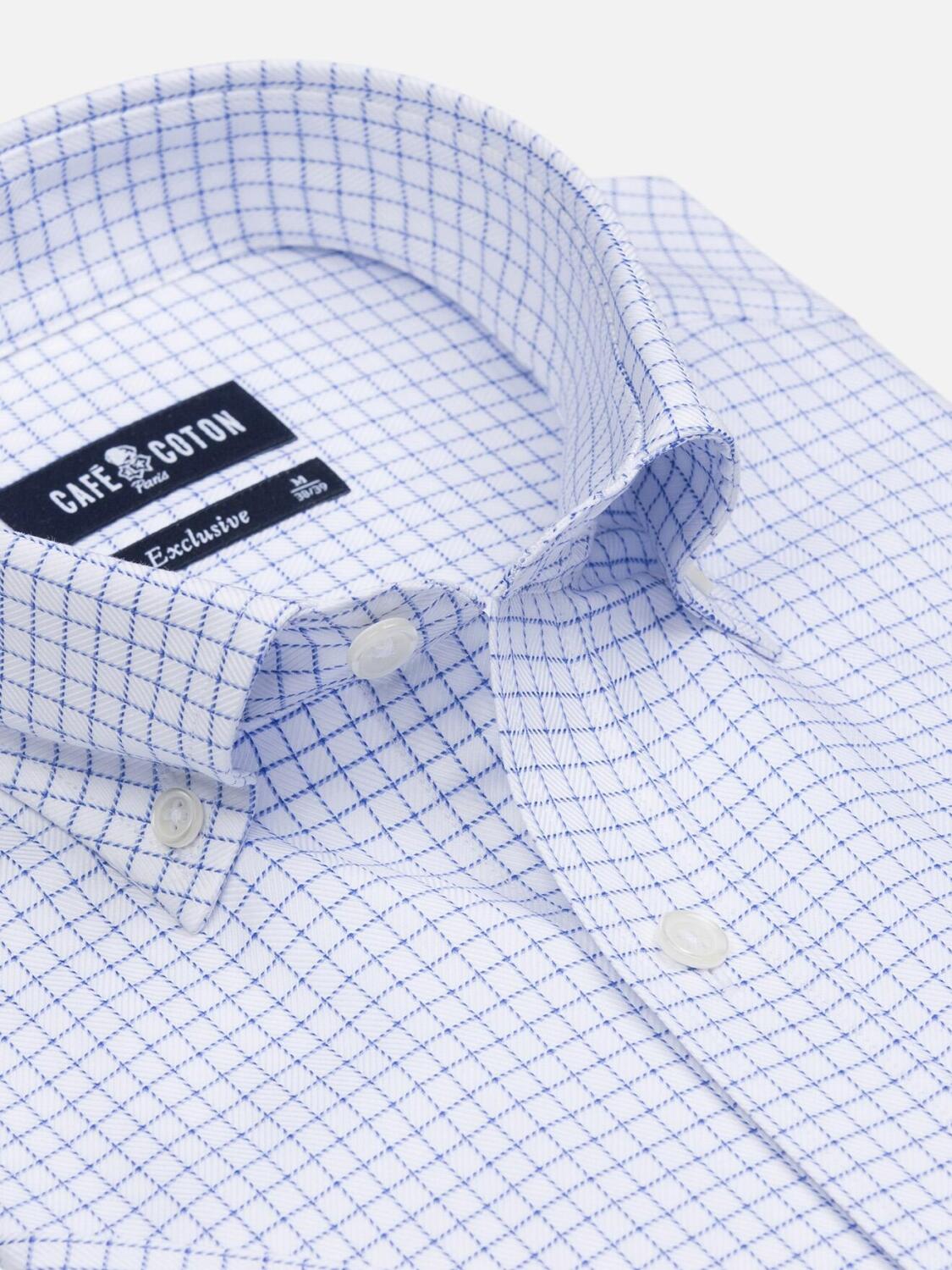 Olga camicia a maniche corte a quadri blu - Collo button down