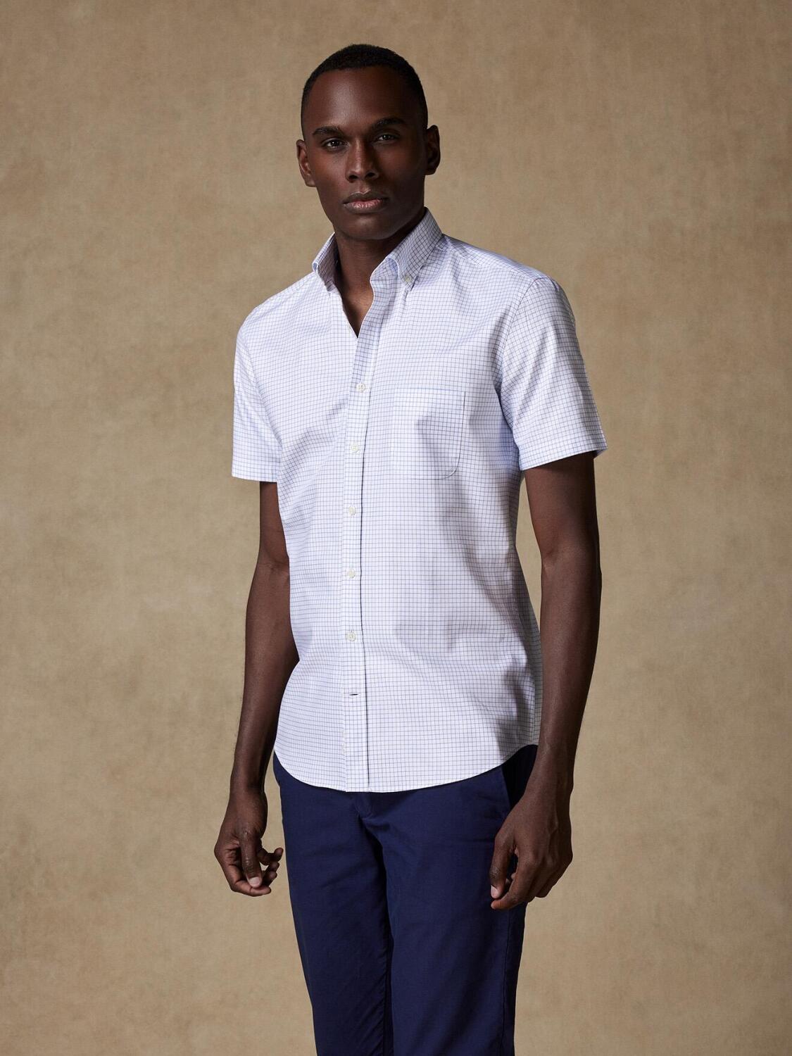 Olga camicia a maniche corte a quadri blu - Collo button down