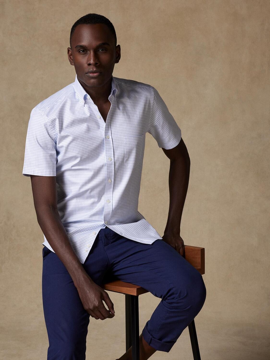 Olga camicia a maniche corte a quadri blu - Collo button down