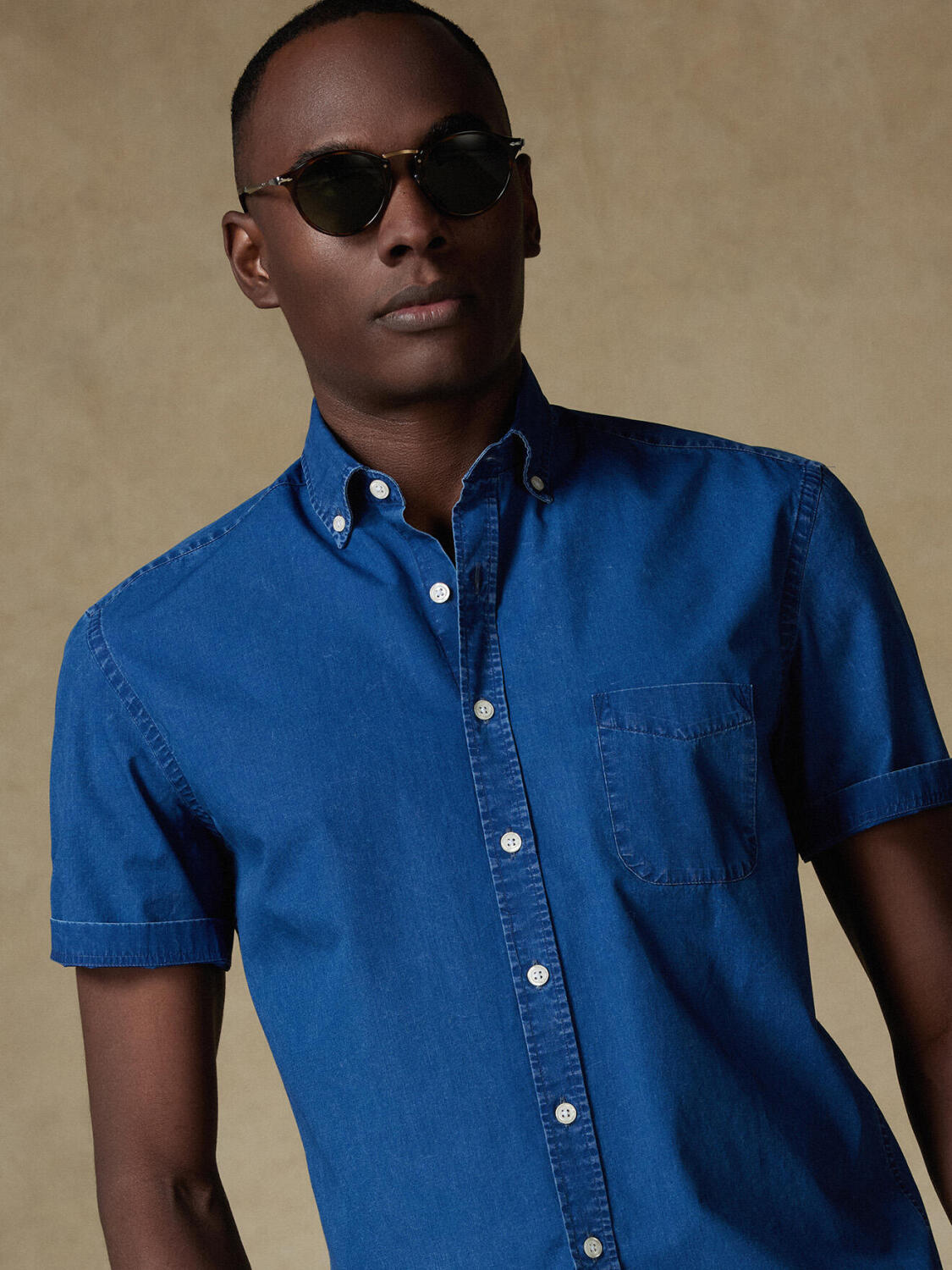 Paga Kurzarmhemd indigo   - Button down Kragen