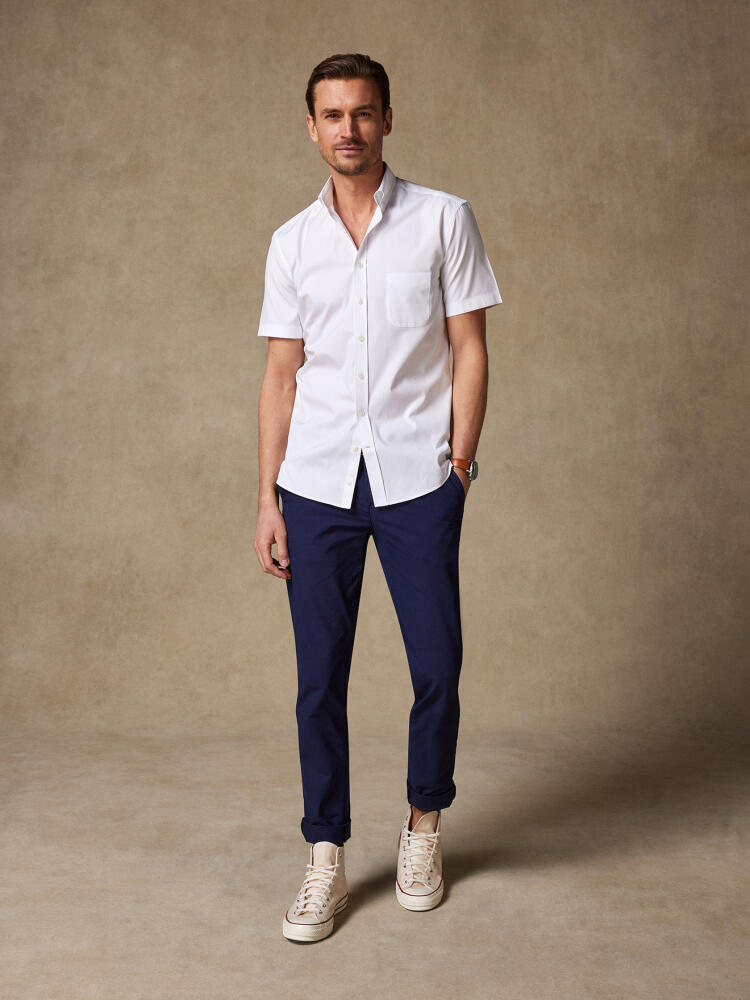 Chemise manches courtes en pin point blanc - Col Boutonné