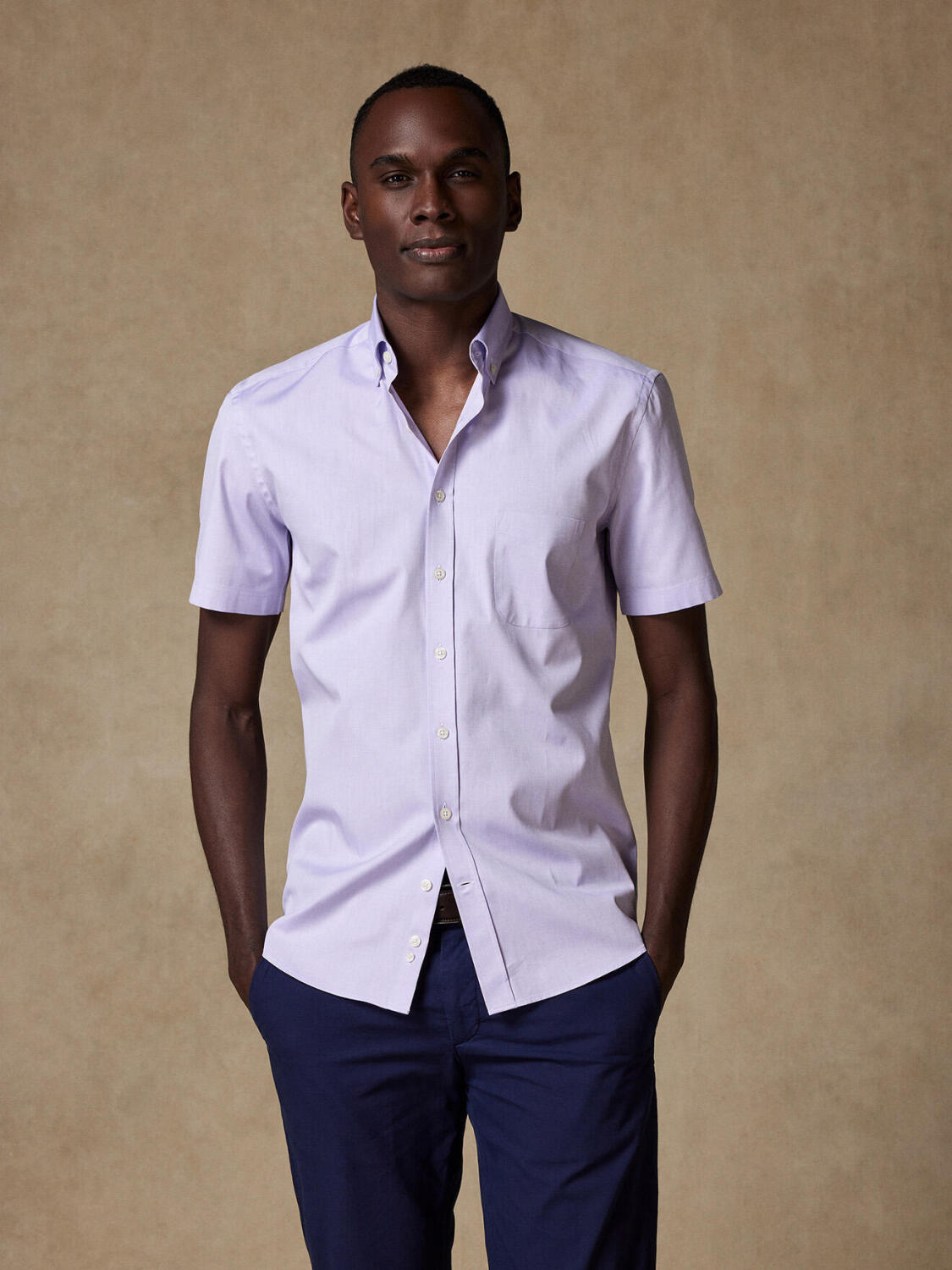 Overhemd met korte mouwen in pinpoint lila - Buttown down