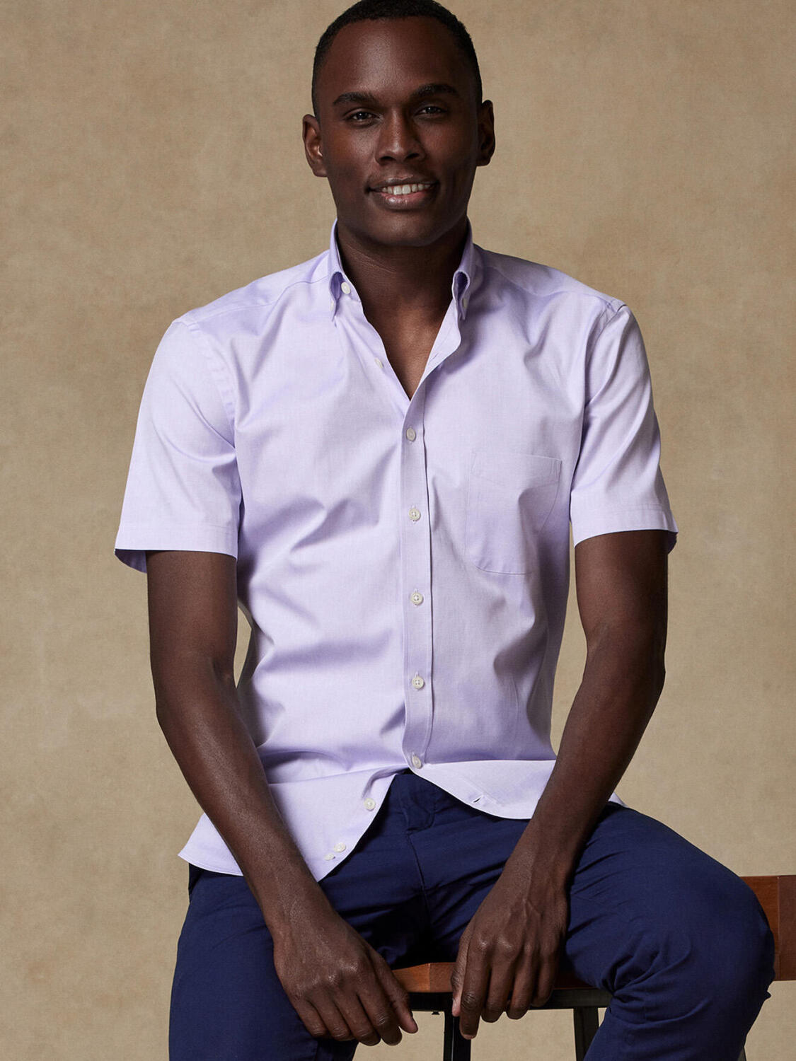 Overhemd met korte mouwen in pinpoint lila - Buttown down