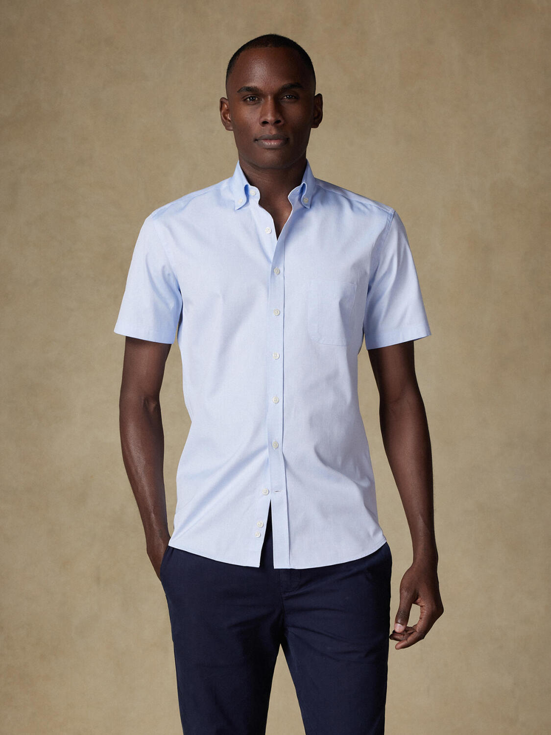 Sky blue pinpoint short sleeves shirt - Button down collar