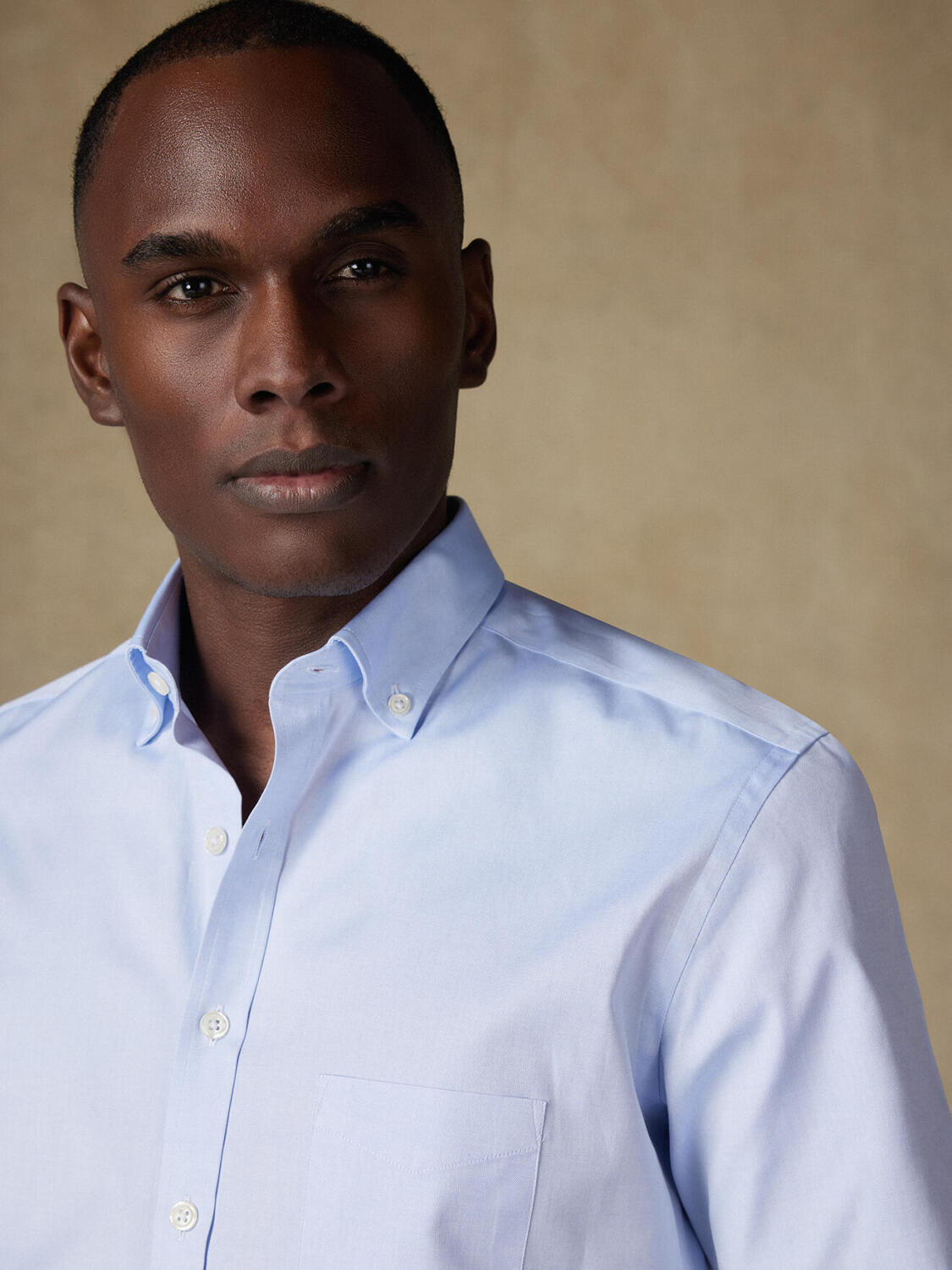 Sky blue pinpoint short sleeves shirt - Button down collar