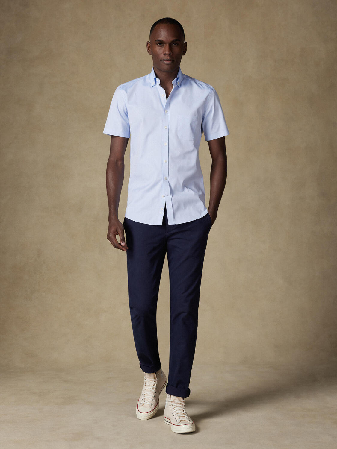 Sky blue pinpoint short sleeves shirt - Button down collar