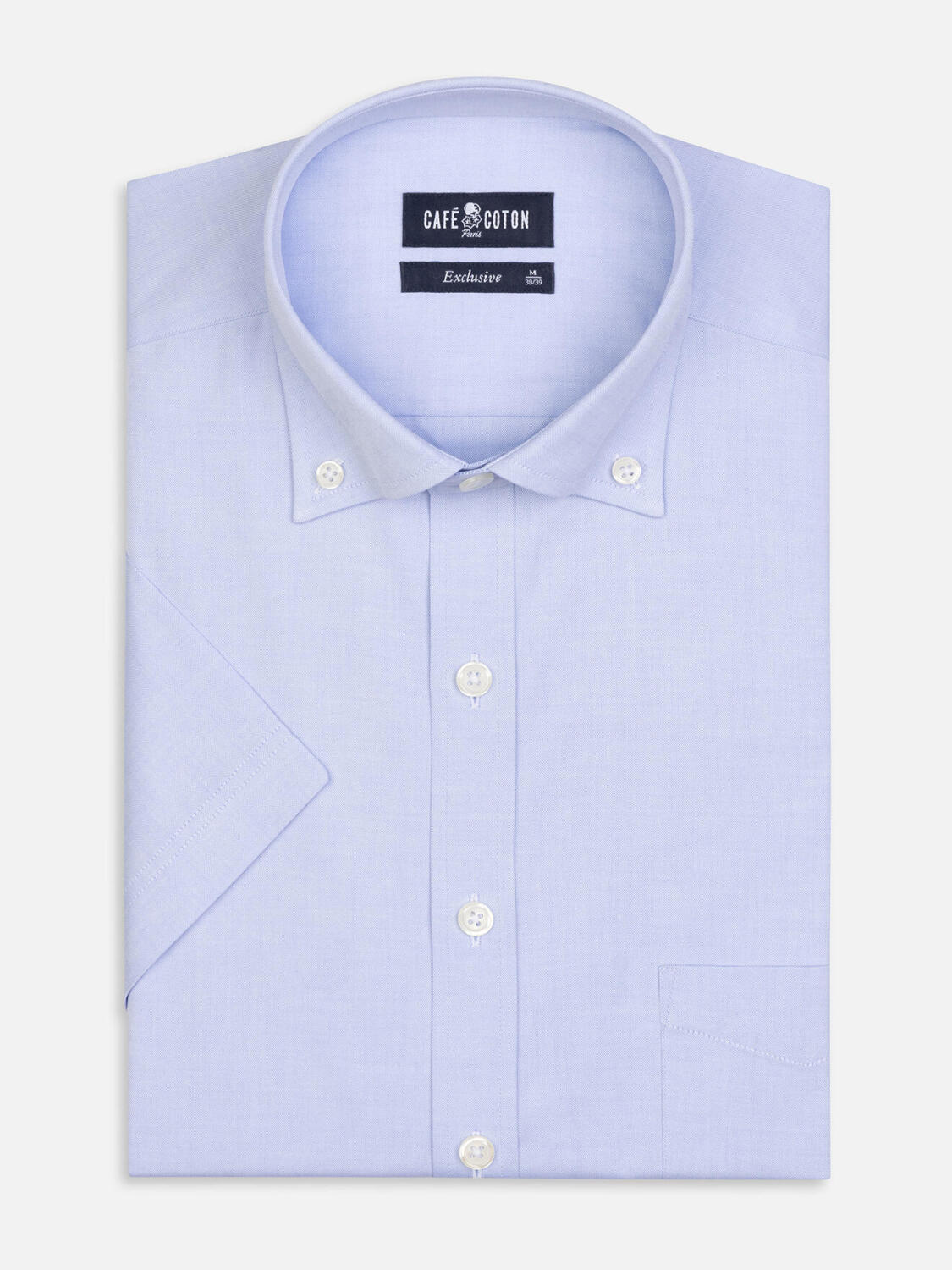 Sky blue pinpoint short sleeves shirt - Button down collar