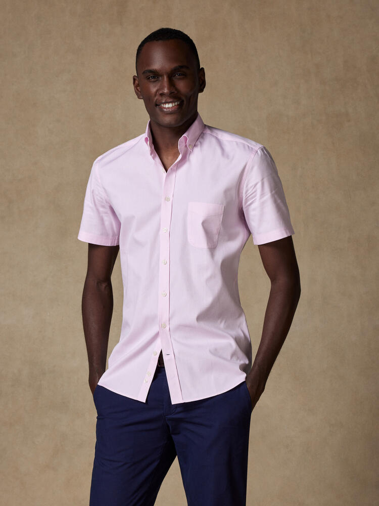 Pink pin point short sleeves shirt - Button down collar