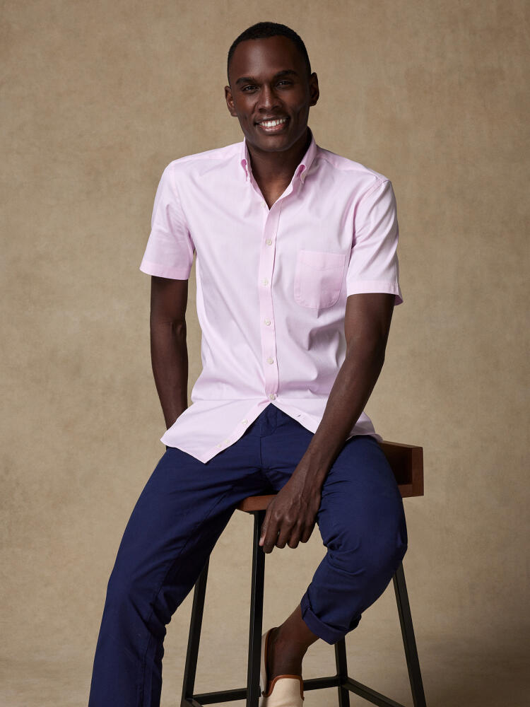 Pink pin point short sleeves shirt - Button down collar