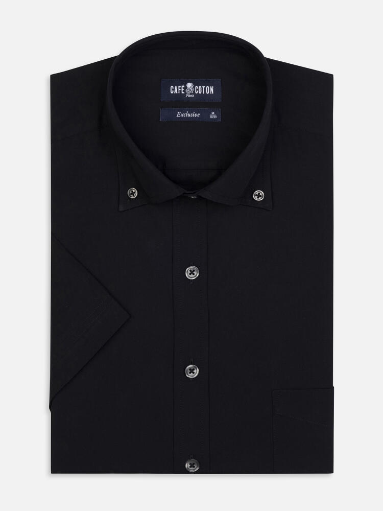 Zwarte poplin overhemd - Buttondown kraag