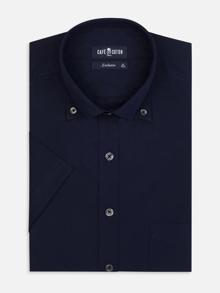 Camisa manica corta in popeline navy - Colletto abbottonato