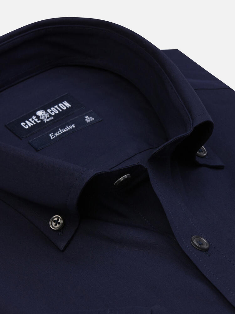 Camisa manica corta in popeline navy - Colletto abbottonato