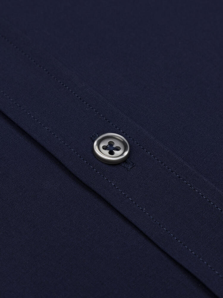 Camisa manica corta in popeline navy - Colletto abbottonato