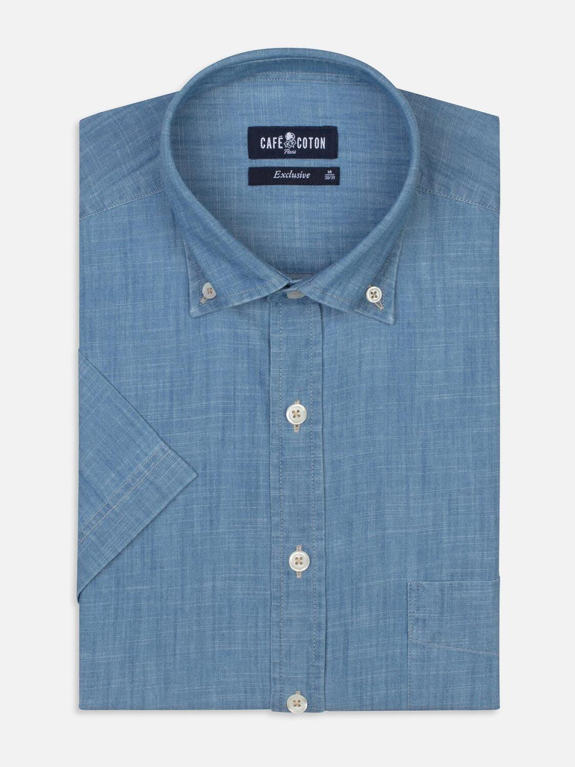 Chemise en denim ring-ring clair - Manches Courtes