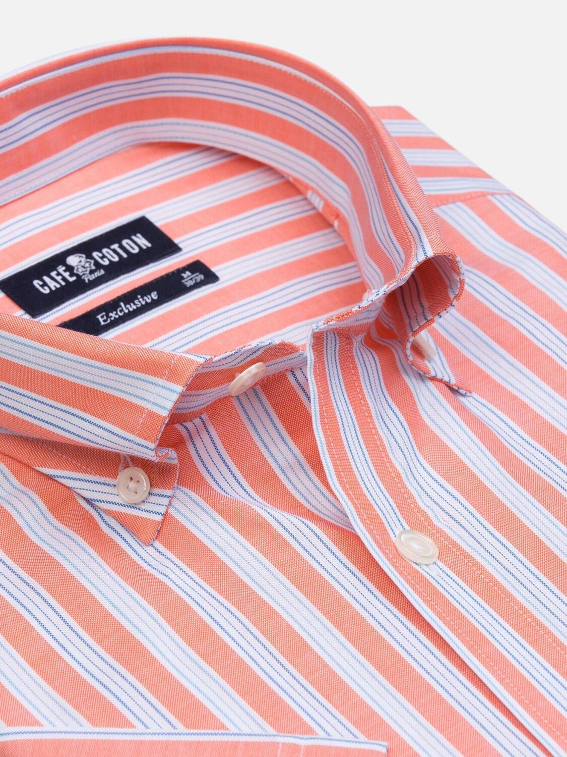 Camicia a maniche corte Robin a righe arancioni - Collo button down
