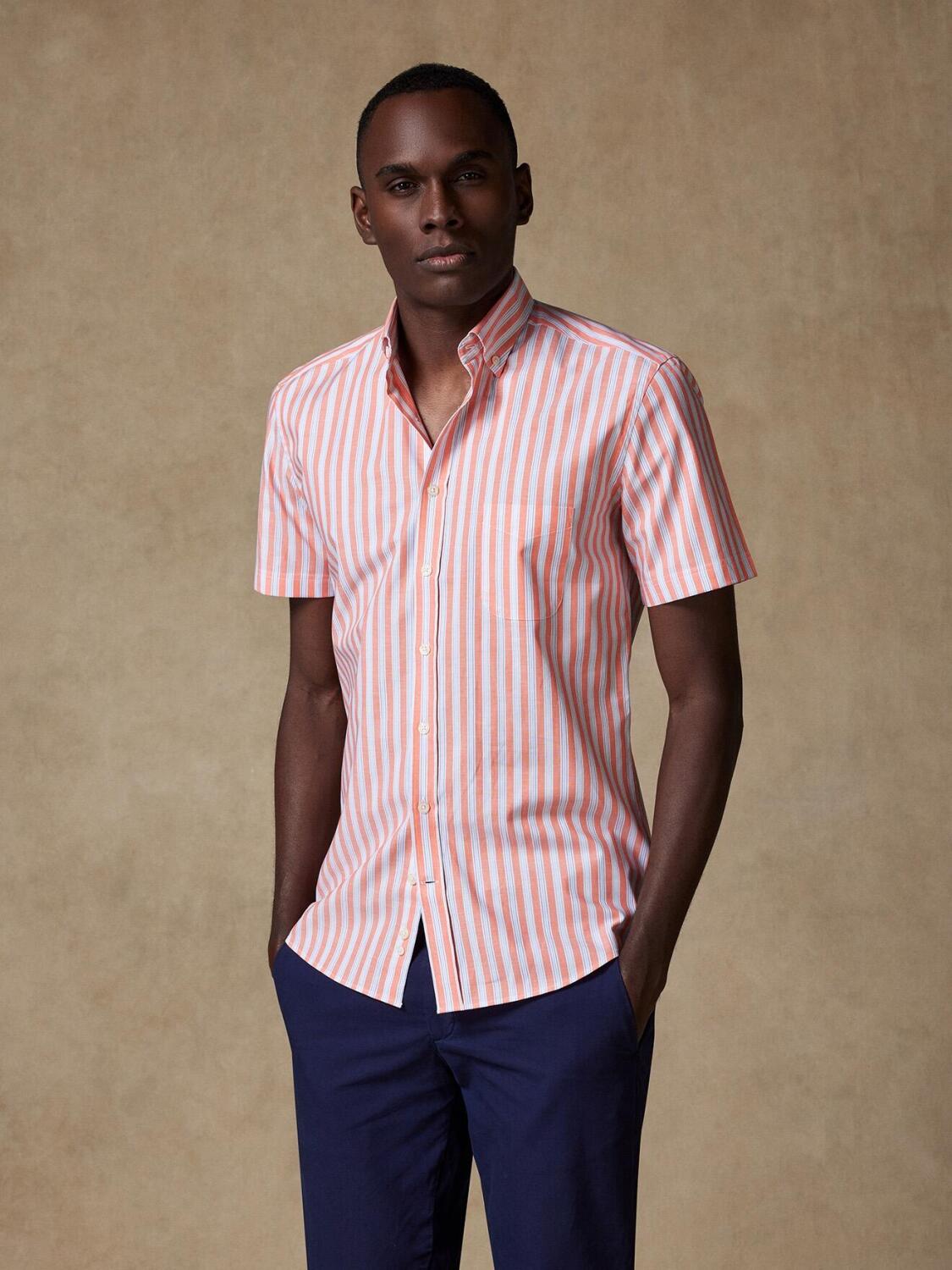 Camicia a maniche corte Robin a righe arancioni - Collo button down