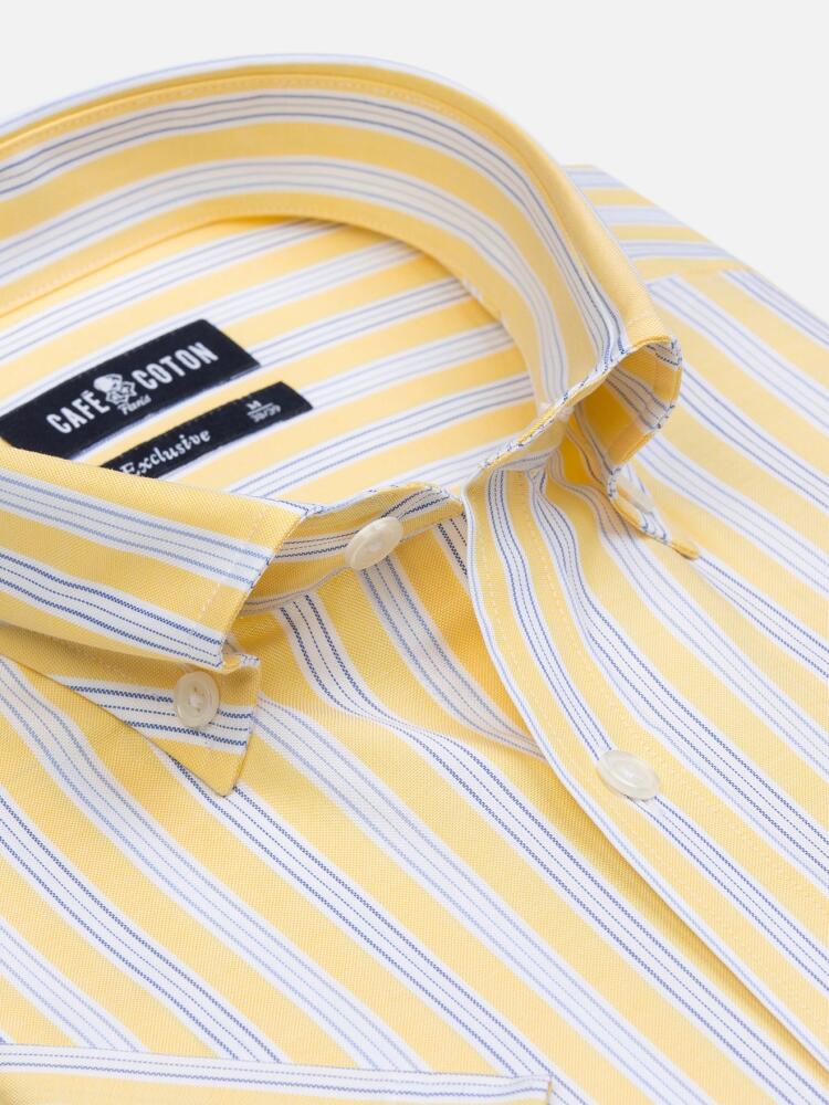 Camicia a maniche corte Robin a righe gialle - Collo abbottonato