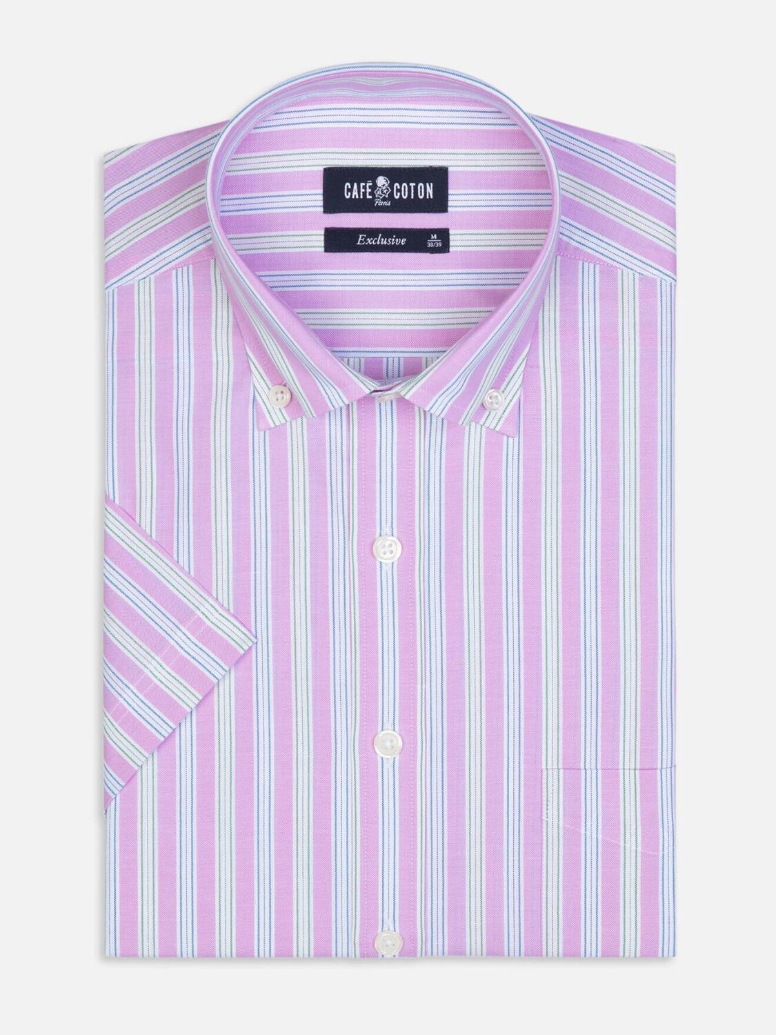 Camicia a maniche corte con bottoni a righe rosa di Robin