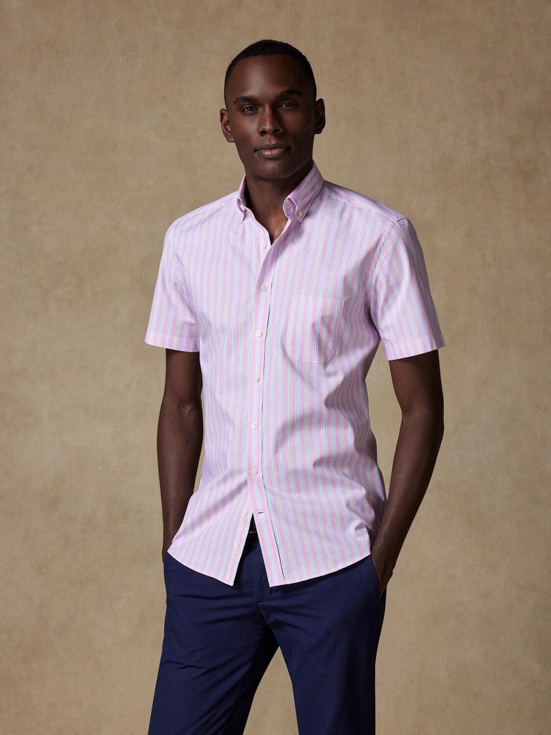 Camicia a maniche corte con bottoni a righe rosa di Robin