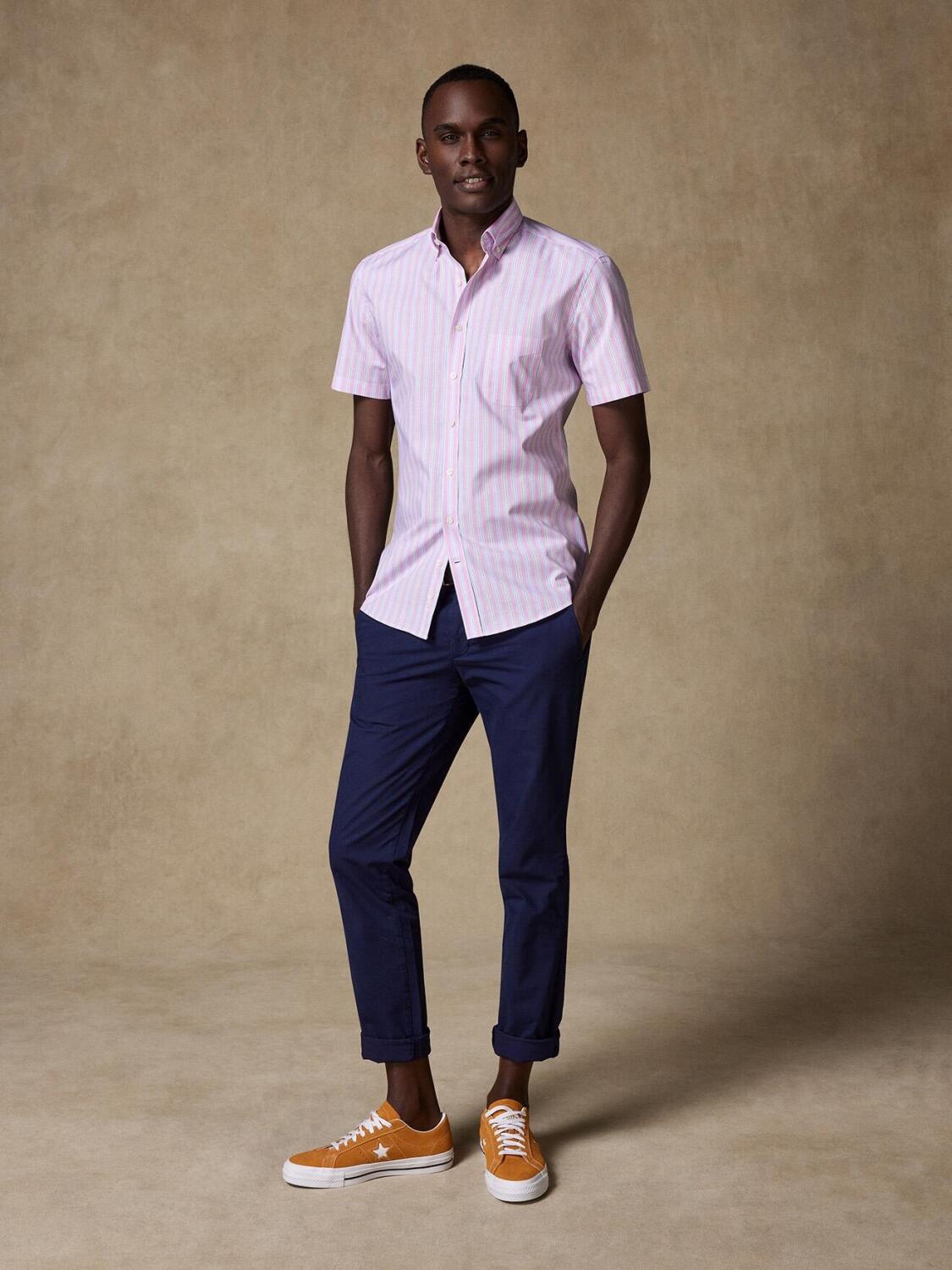 Camicia a maniche corte con bottoni a righe rosa di Robin