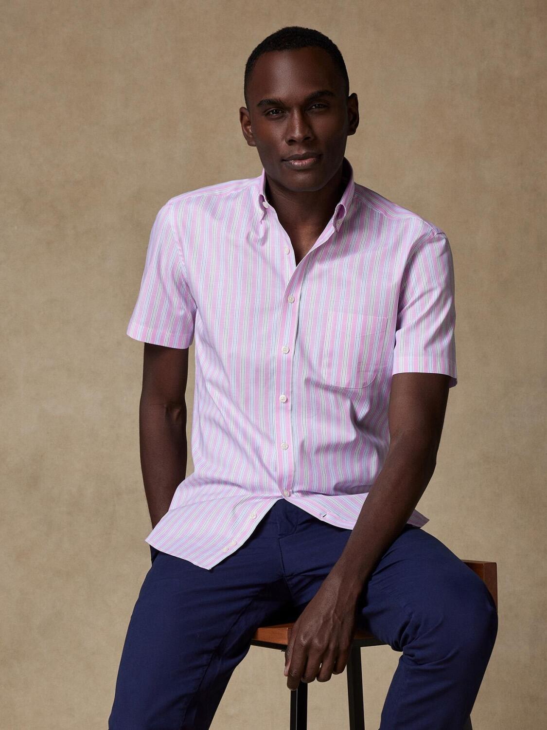 Camicia a maniche corte con bottoni a righe rosa di Robin