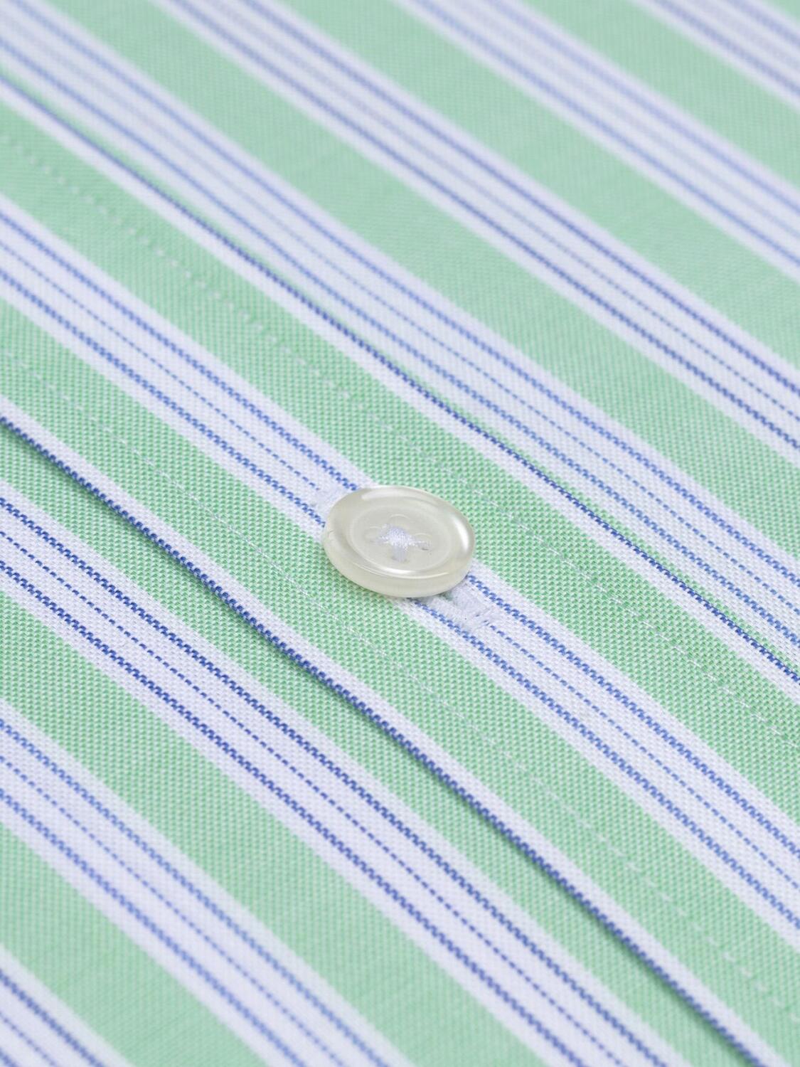 Chemise &agrave; manches courtes Robin &agrave; rayures vertes - Col Boutonn&eacute;