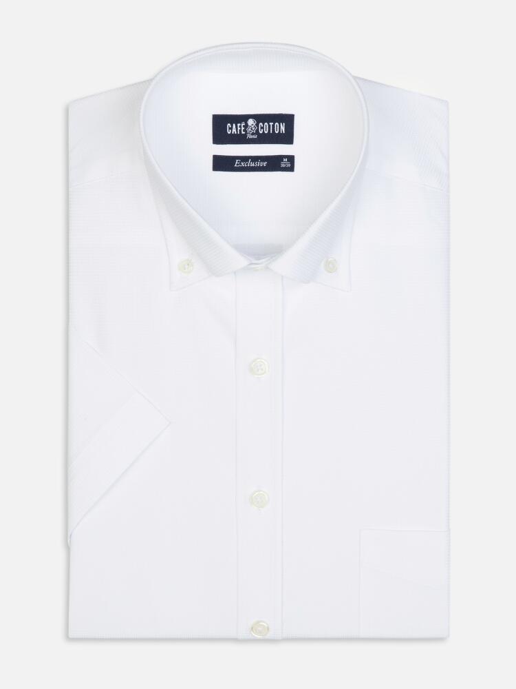 White textured Tea short sleeves shirt  - Buttoned collar