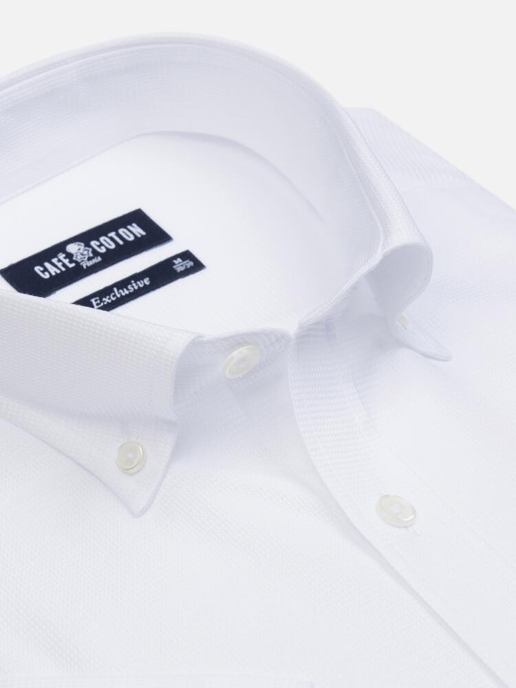 White textured Tea short sleeves shirt  - Buttoned collar